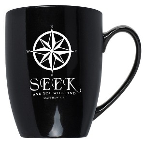 Elanze Designs Seek And You Will Find Matthew 7:7 Black 10 ounce New Bone China Coffee Cup Mug - 1 of 4