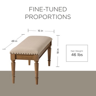 Elizabeth Natural Upholstered Wooden Bench with Nailhead Trim