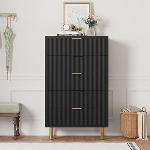 48" Tall 5-Drawer Dresser - Modern Wood Storage Cabinet ,Gold Handles, Vertical Organizer for Bedroom to Entryway - 1 of 4