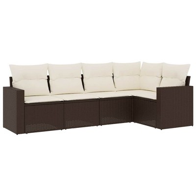 vidaXL Garden Sofa Set Brown PE rattan Large Adjustable Feet