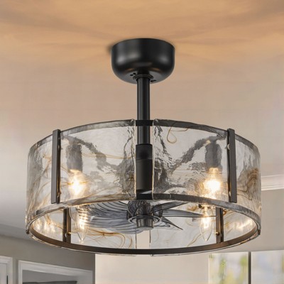 Rennnsan Mirovia 18"W 4-Light Drum Glass Mid-Century Modern Dimmable Flush Mount Ceiling Fan in Black