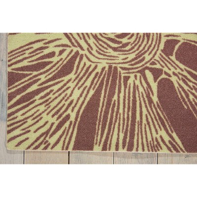 Lime Green Floral Sketch 5' x 7' Easy-Care Synthetic Area Rug
