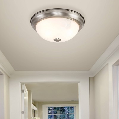 Satin Nickel 13" Flush Mount with Marble Glass Shade