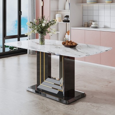 Dining Table,Imitation Marble Dining Table,Side Table With MDF Table Legs And Marble Pattern Tabletop,Rectangular Dining Table-Coolbibila