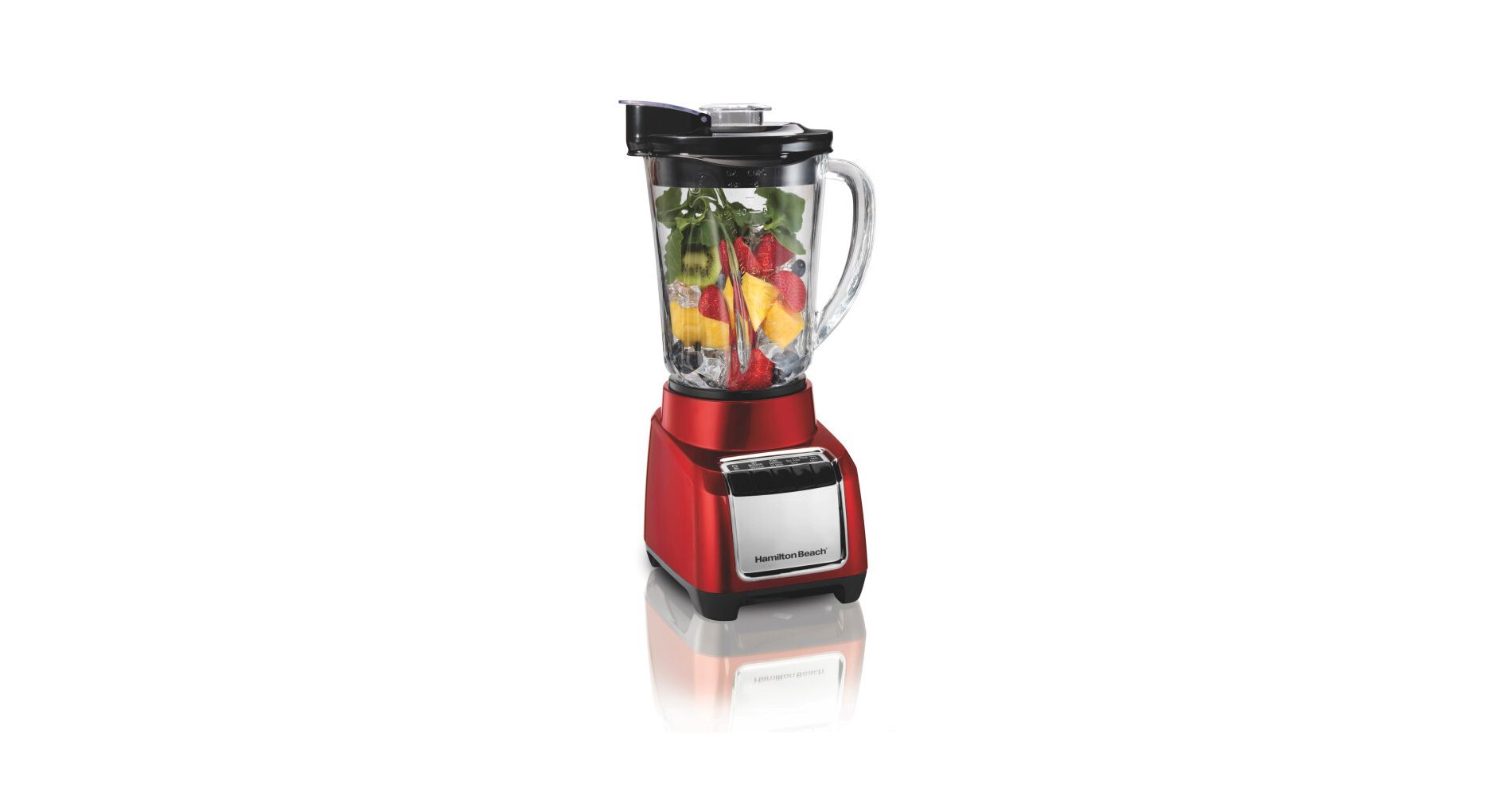 Hamilton Beach Wave Action Blender 48oz Red 53519FG: 700W Glass Jar, 6 Speeds, Dishwasher-Safe, Smoothie & Kitchen Blender
