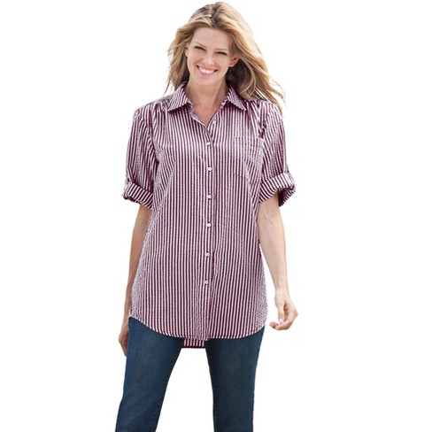 Woman Within Women's Plus Size Short-sleeve Button Down Seersucker ...