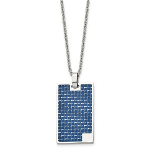 Black Bow Jewelry Stainless Steel & Blue Carbon Fiber Inlay Dog Tag Necklace, 22 Inch - 1 of 4