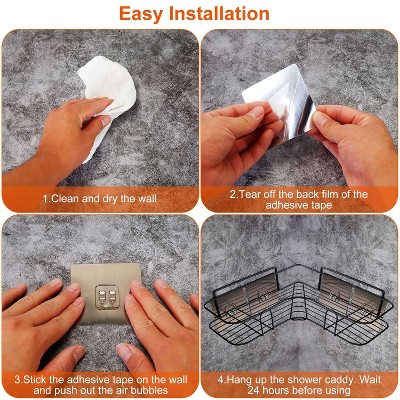 Black Iron Corner Shower Caddy with Adhesive Hooks