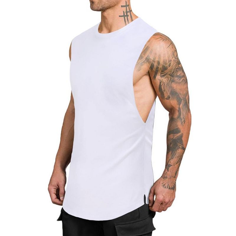 3 Pack Mens Muscle Tank Tops Quick Dry Sleeveless Cut Off Shirts Bodybuilding Gym Workout Shirt, 2 of 7