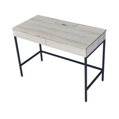 Vynxaria Rectangular Writing Desk - 2 Drawers, USB Power Dock, Natural & Black Finish, 40"L Knee Space, 25" Under-Top Clearance