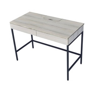 Vynxaria Rectangular Writing Desk - 2 Drawers, USB Power Dock, Natural & Black Finish, 40"L Knee Space, 25" Under-Top Clearance - 1 of 4