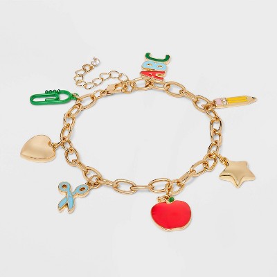 Teacher Apple Pencil Scissor Charm Bracelet - Multicolor