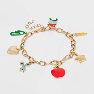 Teacher Apple Pencil Scissor Charm Bracelet - Multicolor - 1 of 4