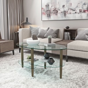 NicBex 3-layer Oval Coffee Table for Living Room,Tempered Glass Tabletop with Steady Legs,Modern Glass Center Table - 1 of 4