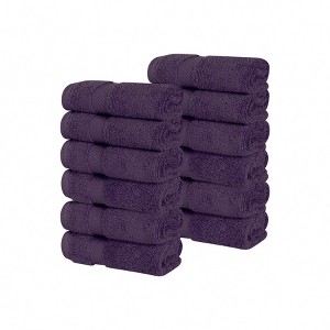 Zero Twist Cotton Solid Chevron Dobby Border Super Soft Face Towel Washcloth Set of 12 by Blue Nile Mills - 1 of 4