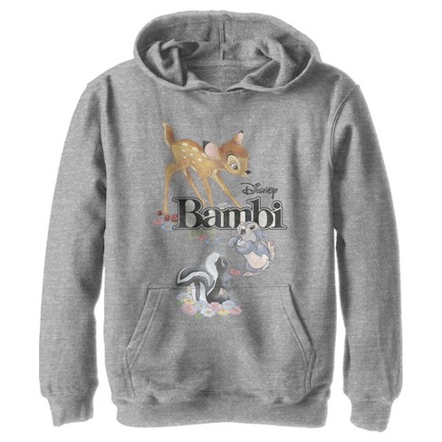 Boy's Bambi Movie Logo With Flower And Thumper Pull Over Hoodie - Athletic  Heather - Large : Target