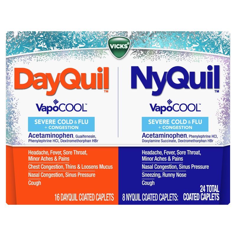 Vicks DayQuil &#38; NyQuil Severe VapoCOOL Cold &#38; Flu Medicine Caplets - 24ct, 1 of 8