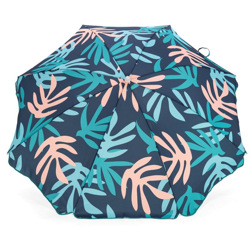 SlumberTrek 3053261VMI Moda Outdoor Adjustable Height Push Button Tilt Umbrella with Carrying Bag for the Beach or Picnics, Coral Leaf Print, 4 of 7