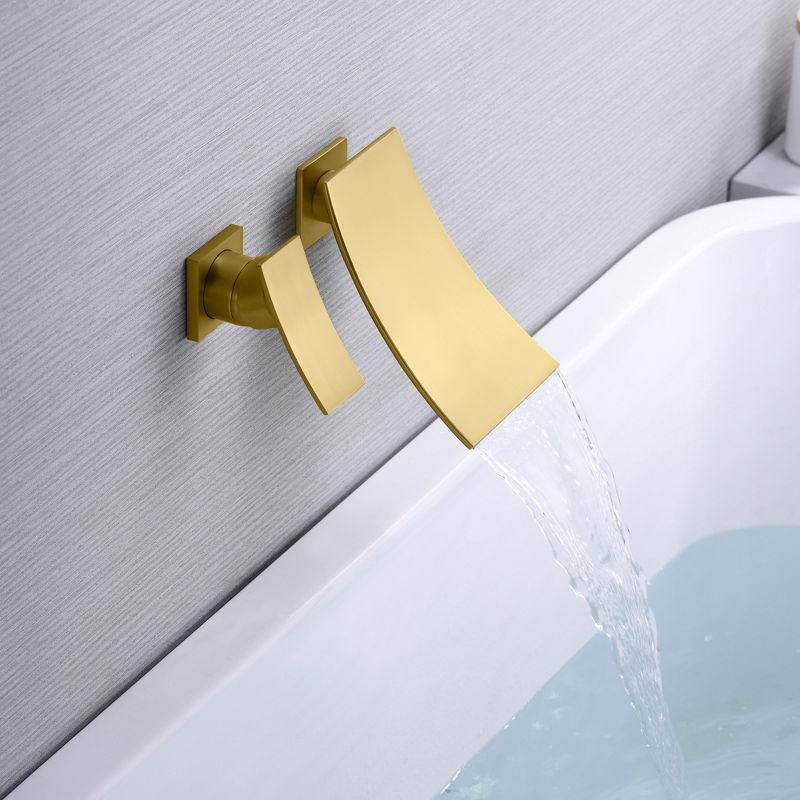 Sumerain Wall Mount Tub Faucet Set Waterfall Bathtub Filler Single Left-Handed Handle, Brushed Gold, 4 of 9