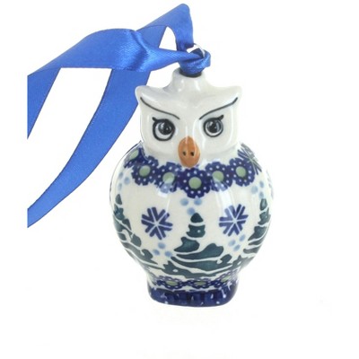 Blue Rose Polish Pottery Festive Fir Owl Ornament