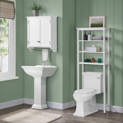 White Wood Wall Mounted Bathroom Storage Cabinet with Towel Rod