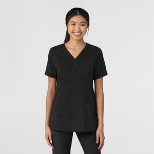 Wink Fashion Prints Women's Fitted 3-Pocket V-Neck Print Scrub Top - 1 of 1