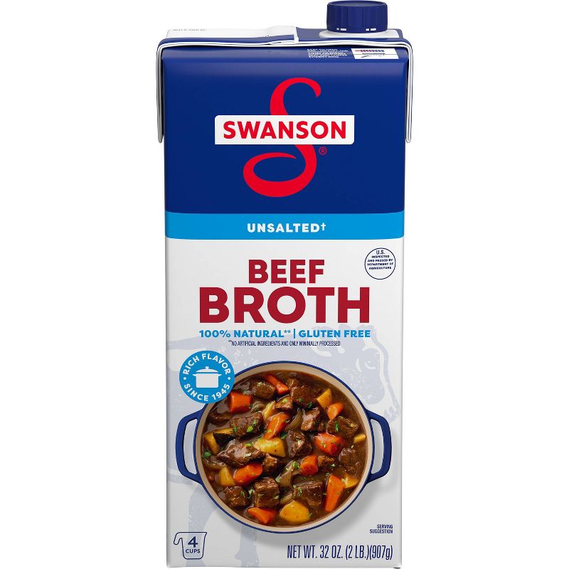 Swanson 100% Natural Gluten Free Unsalted Beef Broth - 32 fl oz, 1 of 15