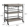 Acekool Bar Cart for Home, 3 Tier Rolling Cart with Removable Tray, Brown Gray Metal Frame, Serving Storage Shelves for Kitchen Dining - 3 of 4
