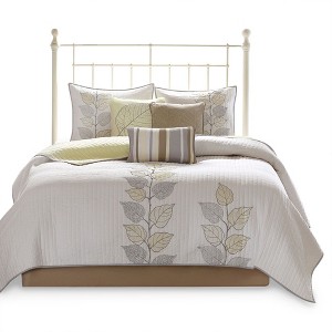 Gulches King/Cal King 6 Piece Embroidered Quilt Set with Throw Pillows Yellow - 1 of 4