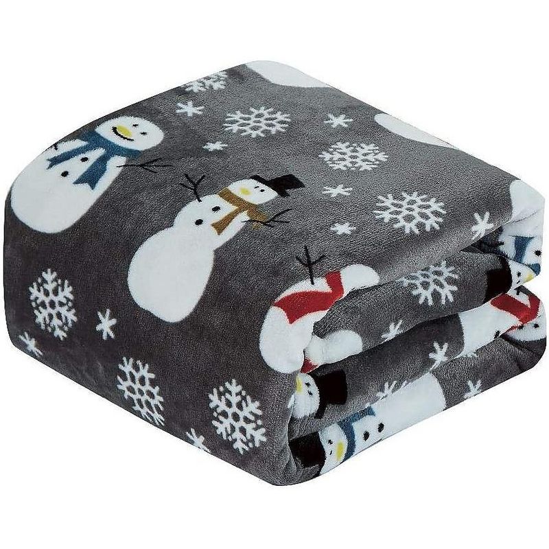 Kate Aurora Gray Snowman Ultra Soft & Plush Hypoallergenic Christmas Throw Blanket Cover - 50 in.  x 60 in. L, 2 of 3