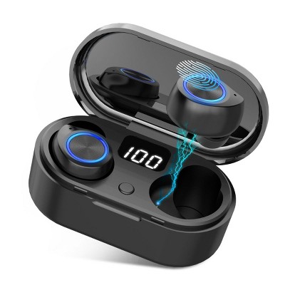 Insten True Wireless Earbuds with Bluetooth 5.0, Touch Control, Microphone & Battery Display - Portable Earphones & In-Ear Headphones, Black