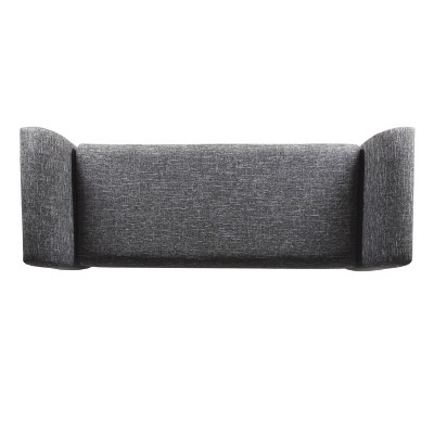 Gray Tweed Upholstered Storage Bench with Walnut Legs
