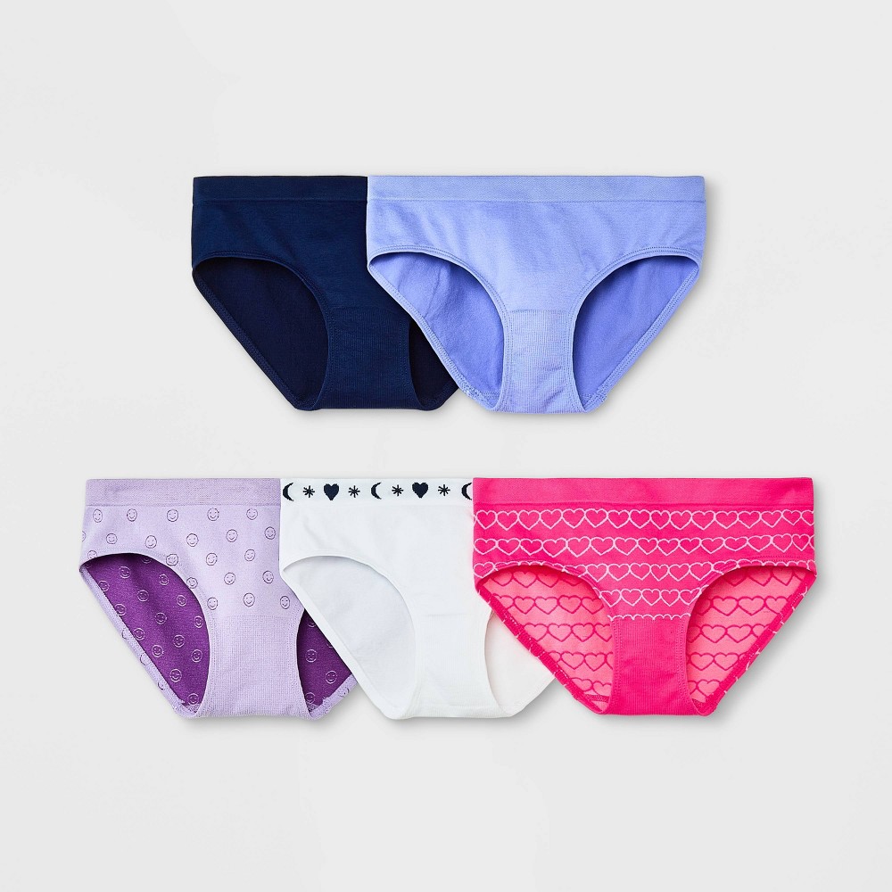 Girls' 5pk Seamless Smiley Underwear - Cat & Jack™ Navy Blue XL