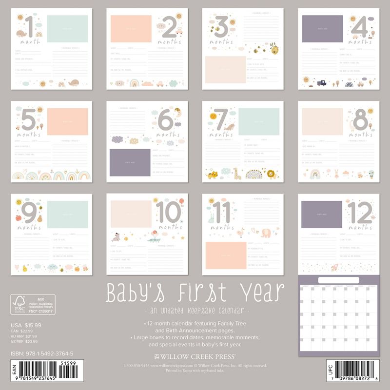 Willow Creek Press Undated Wall Calendar 12&#34;x12&#34; Baby&#39;s First Year, 2 of 4