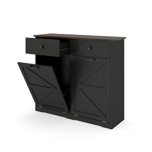 Farmhouse Double Tilt Out Trash Cabinet for 20 Gallon Trash Cans, Free Standing Recycling Cabinet w/ Hideaway Drawer, Barn Door Style Laundry - 1 of 4