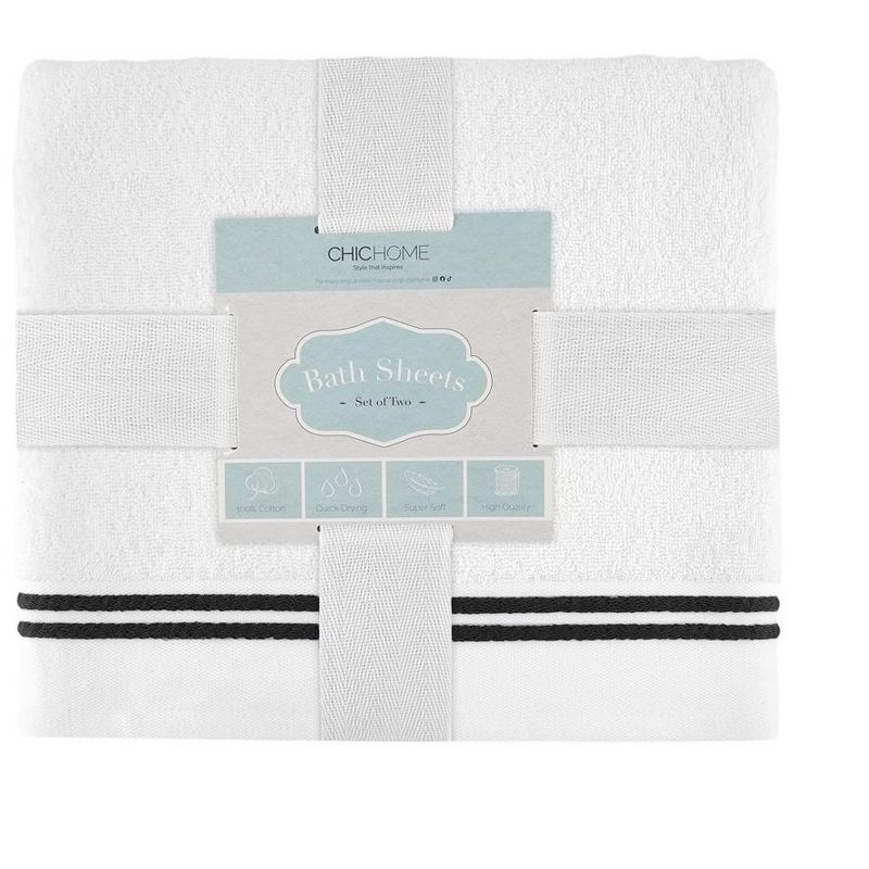 Chic Home Vivian 2 Piece Stripe Bath Sheet Set, White-Black, 3 of 6