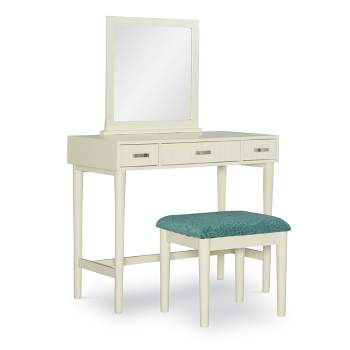 Garbo Traditional Wood 3 Drawer Stationary Mirror Vanity and Green Upholstered Stool Cream - Linon