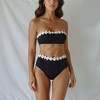 Knit & Lounge Women’s Bandeau Bikini Set 3D Daisy Applique High Waist Floral Swim Two Piece Strapless Swimsuit - 3 of 4
