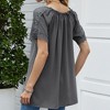 Anna-Kaci Women's Short Sleeve Peasant Blouse with Lace Trim Sleeves and Tie Neckline - 4 of 4