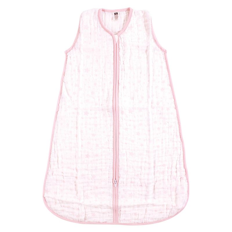 Hudson Baby Infant Girl Muslin Cotton Sleeveless Wearable Sleeping Bag, Sack, Blanket, Pink Stars, 1 of 3