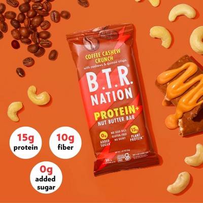 B.T.R. Nation Coffee Cashew Crunch Superfood Protein Bar - 15g Protein - 9.35oz/5ct: Gluten-Free, Vegan, No Added Sugar, Plant-Based