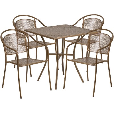 Flash Furniture Oia Commercial Grade 28" Square Indoor-Outdoor Steel Patio Table Set with 4 Round Back Chairs