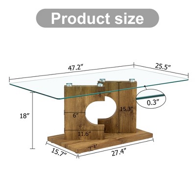 Vynxaria Modern Rectangular Coffee Table with Tempered Glass Top & MDF Legs