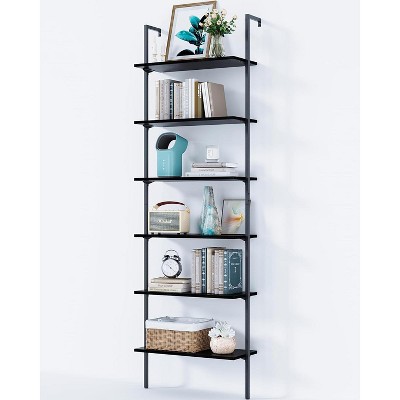 ODK 6-Tier Ladder Shelf, 87 Inches Wall Mounted Ladder Bookshelf with Metal Frame