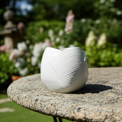 Planter Stoneware Textured Modern Design Indoor Outdoor Home Garden Decor Container - 7" White