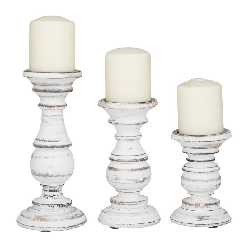 Set of 3 Rustic Pillar Candle Holder White - Olivia &#38; May, 1 of 23