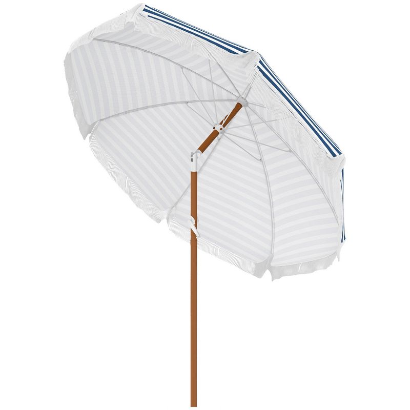 Outsunny Outdoor Umbrella with Tilt, Vent, Fringed Ruffles, Flounce for Table, Deck Parasol, Blue Strip, 4 of 7
