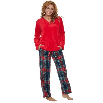 Women's Soft Warm Fleece Pajamas Lounge Set, Long V Neck Top And Pants ...