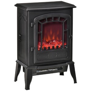 HOMCOM Free standing Electric Fireplace Stove, Fireplace Heater with Realistic Flame Effect, Overheat Safety Protection, 750W / 1500W - 1 of 4