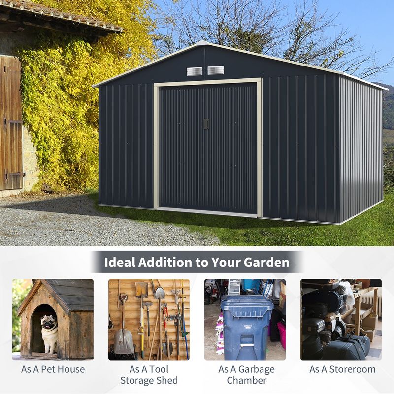 Costway Metal Storage Shed for Garden and Tools w/Sliding Double Lockable Doors, 5 of 10